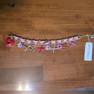Gold and Pink Heart Charm Bracelet